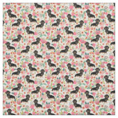 Black and Tan Dachshund dogs  florals crème Stof (Swatch)