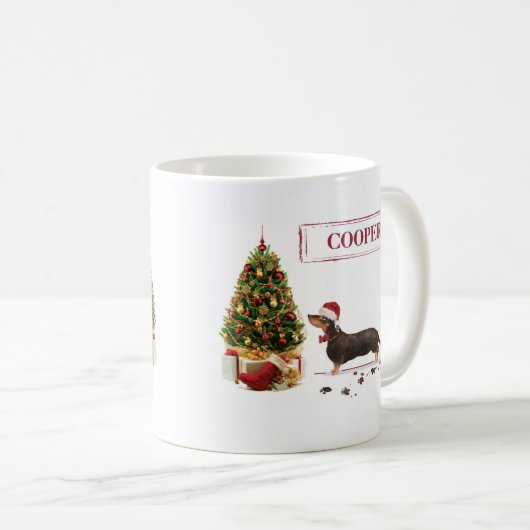 Black and Tan Dachshund Funny Kersthond Koffiemok (Voorkant rechts)