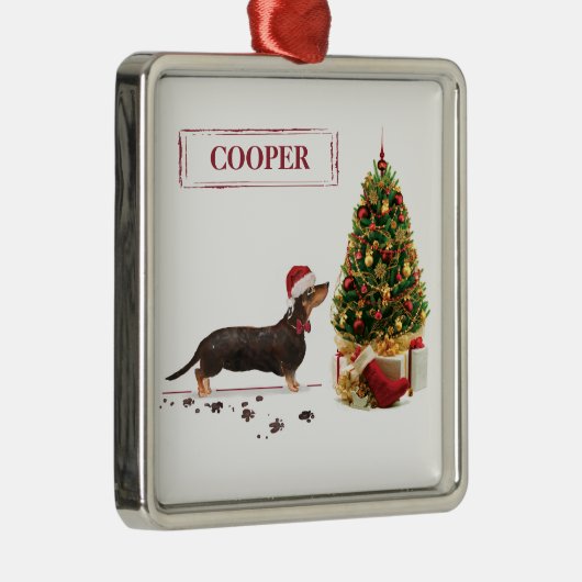 Black and Tan Dachshund Funny Kersthond Metalen Ornament (Rechts)