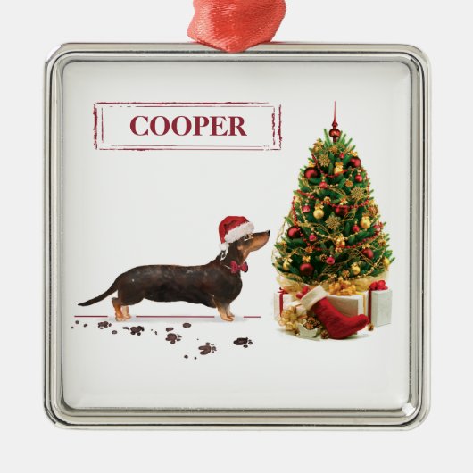 Black and Tan Dachshund Funny Kersthond Metalen Ornament (Voorkant)