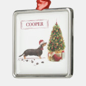 Black and Tan Dachshund Funny Kersthond Metalen Ornament (Links)