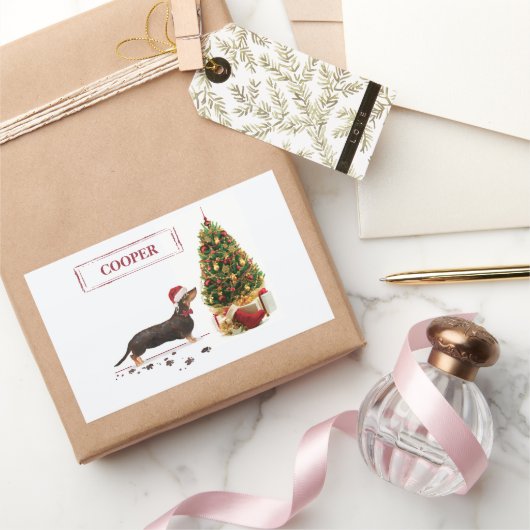 Black and Tan Dachshund Funny Kersthond Rechthoekige Sticker (Geschenken)