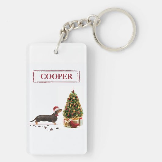 Black and Tan Dachshund Funny Kersthond Sleutelhanger (achterkant)