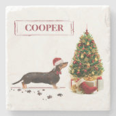 Black and Tan Dachshund Funny Kersthond Stenen Onderzetter (Voorkant)