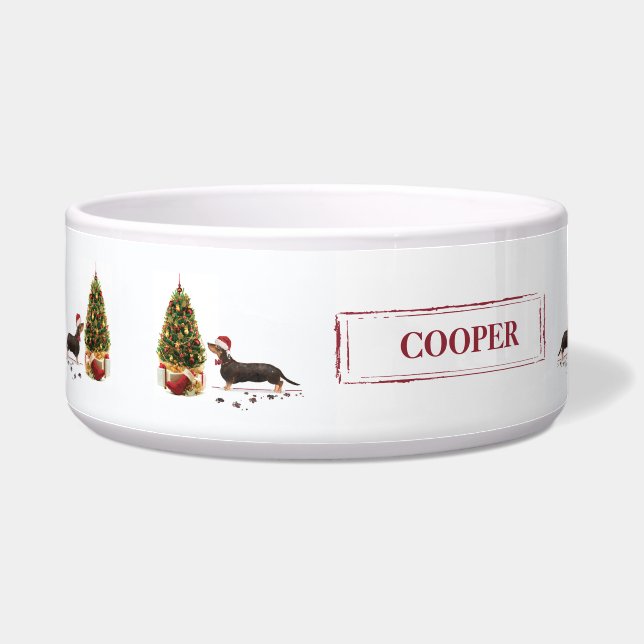 Black and Tan Dachshund Funny Kersthond Voerbakje (Links)