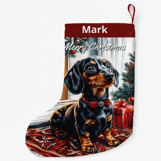 Black and Tan Dachshund Kleine Kerstsok (Achterkant)