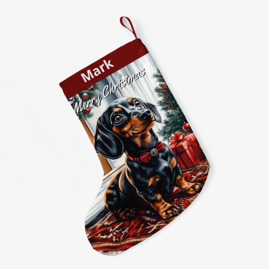 Black and Tan Dachshund Kleine Kerstsok (Achterkant (Hangend))