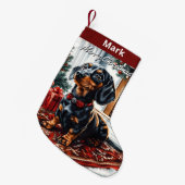 Black and Tan Dachshund Kleine Kerstsok (Voorkant (Hangend))