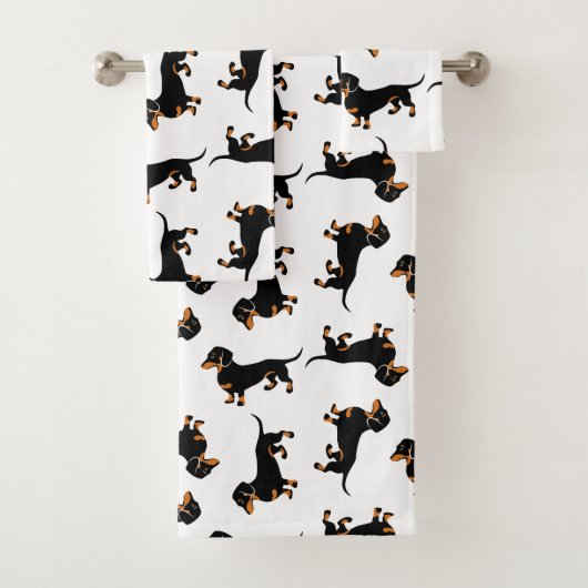 Black and Tan Dachshund Pattern Bad Handdoek (Insitu)