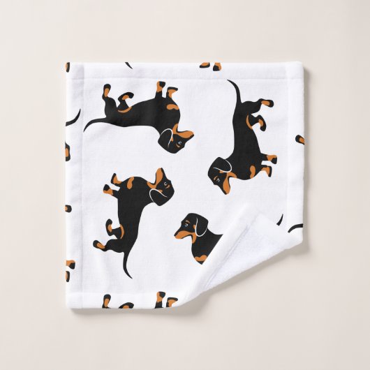 Black and Tan Dachshund Pattern Bad Handdoek (Wasdoekje)