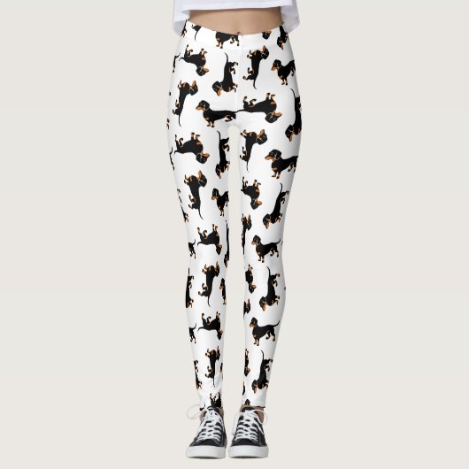 Black and Tan Dachshund Pattern Leggings (Voorkant)