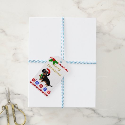 Black and Tan Dachshund Santa Cadeaulabel (Met Touw)