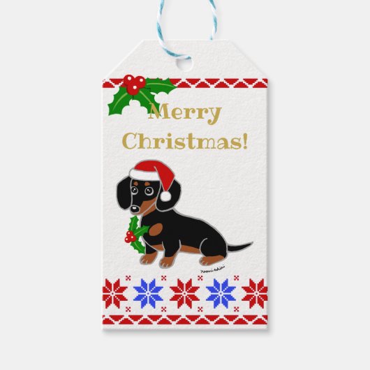 Black and Tan Dachshund Santa Cadeaulabel (Voorkant)