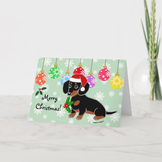 Black and Tan Dachshund Santa Feestdagen Kaart (Voorkant)