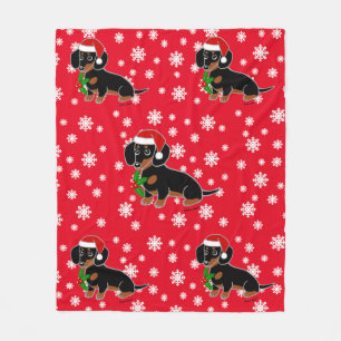 Black and Tan Dachshund Santa Fleece Deken