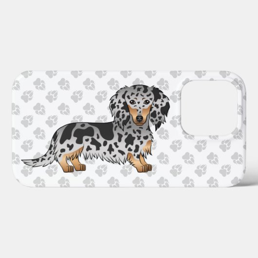 Black and Tan Dapple Long Hair Dachshund Dog Case-Mate iPhone Case (Achterkant (horizontaal))