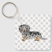 Black and Tan Dapple Long Hair Dachshund Dog Sleutelhanger (Voorkant)
