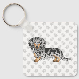 Black and Tan Dapple Long Hair Dachshund Dog Sleutelhanger