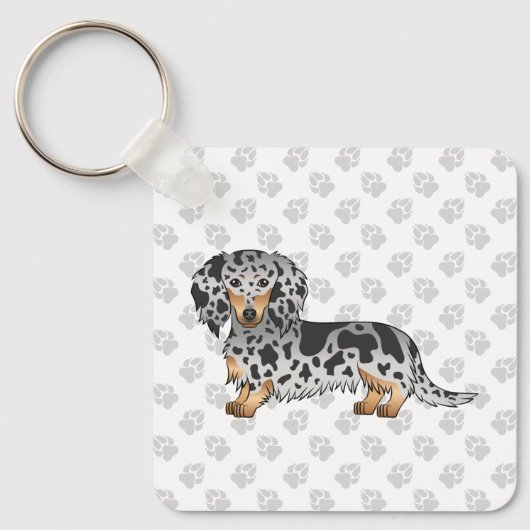 Black and Tan Dapple Long Hair Dachshund Dog Sleutelhanger (Voorkant)
