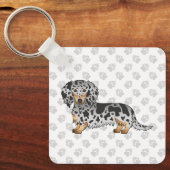 Black and Tan Dapple Long Hair Dachshund Dog Sleutelhanger (Voorkant)