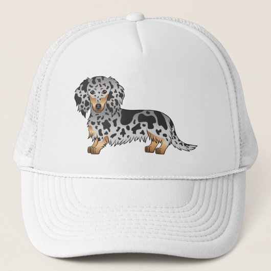 Black and Tan Dapple Long Hair Dachshund Dog Trucker Pet (Voorkant)