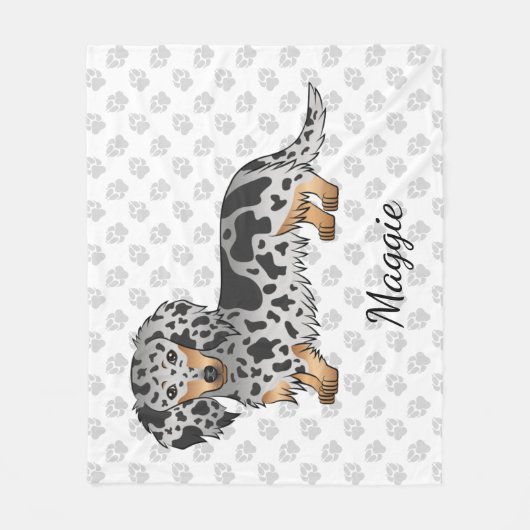 Black and Tan Dapple Long Hair Dachshund & Name Fleece Deken (Voorkant)
