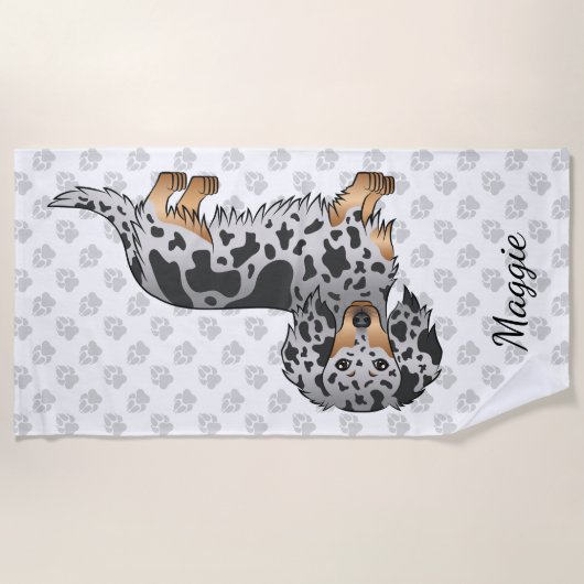 Black and Tan Dapple Long Hair Dachshund & Name Strandlaken (Voorkant)