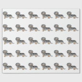 Black and Tan Dapple Long Hair Dachshund Pattern Cadeaupapier (Vlak)