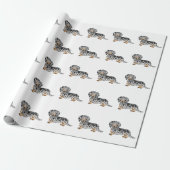 Black and Tan Dapple Long Hair Dachshund Pattern Cadeaupapier (Uitgerold)