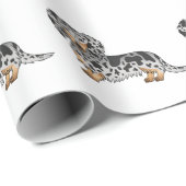 Black and Tan Dapple Long Hair Dachshund Pattern Cadeaupapier (Rol Hoek)