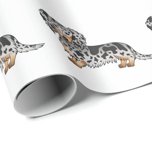 Black and Tan Dapple Long Hair Dachshund Pattern Cadeaupapier (Rol Hoek)