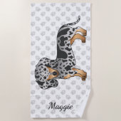 Black and Tan Dapple Short Hair Dachshund & Name Strandlaken (Voorkant)