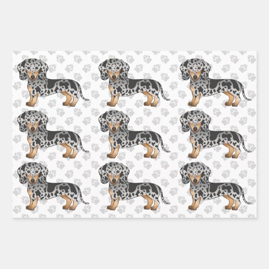 Black and Tan Dapple Short Hair Dachshund Pattern Inpakpapier Vel (Voorkant 3)