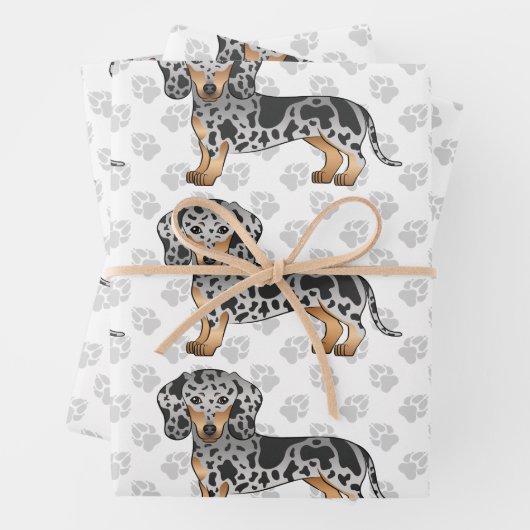 Black and Tan Dapple Short Hair Dachshund Pattern Inpakpapier Vel (In situ)