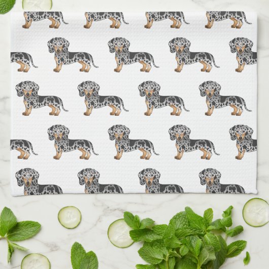 Black and Tan Dapple Short Hair Dachshund Pattern Theedoek (Gevouwen)