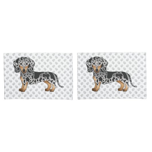 Black and Tan Dapple Short Hair Dachshund & Paws Kussensloop (Voorkant-Set)