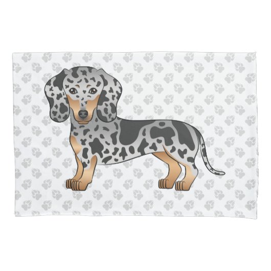 Black and Tan Dapple Short Hair Dachshund & Paws Kussensloop (Voorkant-Links)
