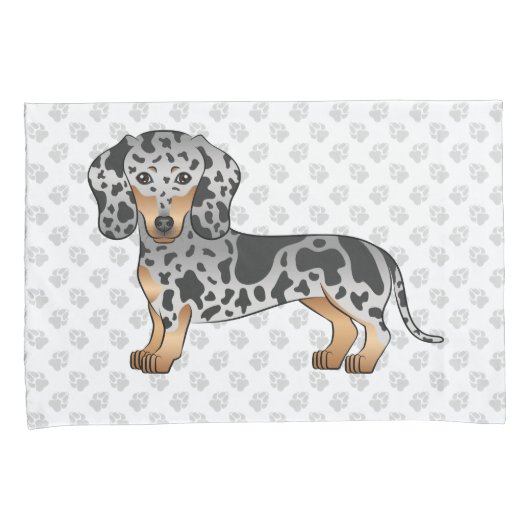 Black and Tan Dapple Short Hair Dachshund & Paws Kussensloop (Voorkant-Rechts)