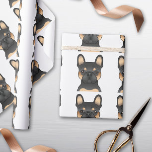 Black and Tan French Bulldog Cartoon Dog Pattern Cadeaupapier