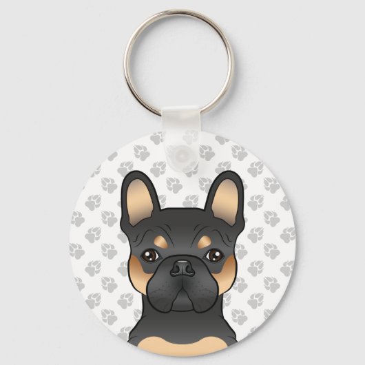 Black and Tan French Bulldog / Frenchie Cute Dog Sleutelhanger (Voorkant)