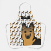 Black and Tan German Shepherd Cartoon Dog & Name Schort (Voorkant)