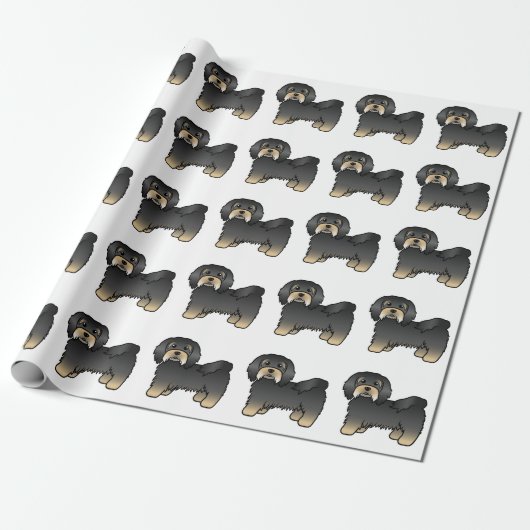Black and Tan Havanese Cute Cartoon Dog Pattern Cadeaupapier (Uitgerold)