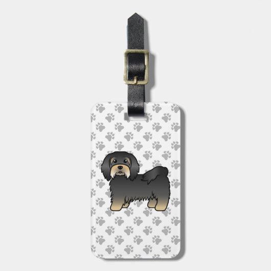 Black and Tan Havanese Cute Cartoon Dog & Text Bagagelabel (Voorkant verticaal)