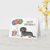 Black And Tan Langharige Dachshund Gefeliciteerd Kaart (Gele Bloem)