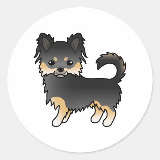 Black and Tan Long Coat Chihuahua Cute Cartoon Dog Ronde Sticker (Voorkant)