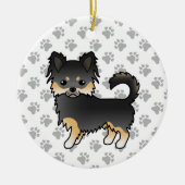 Black and Tan Long Coat Chihuahua Cute Dog & Paws Keramisch Ornament (Voorkant)