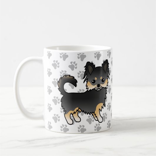 Black and Tan Long Coat Chihuahua Cute Dog & Paws Koffiemok (Links)