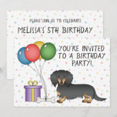Black and Tan Long Hair Dachshund Birthday Party Kaart (Voorkant / Achterkant)
