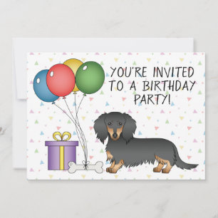 Black and Tan Long Hair Dachshund Birthday Party Kaart