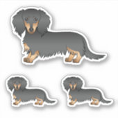 Black and Tan Long Hair Dachshund Cartoon Dog Sticker (Voorkant)